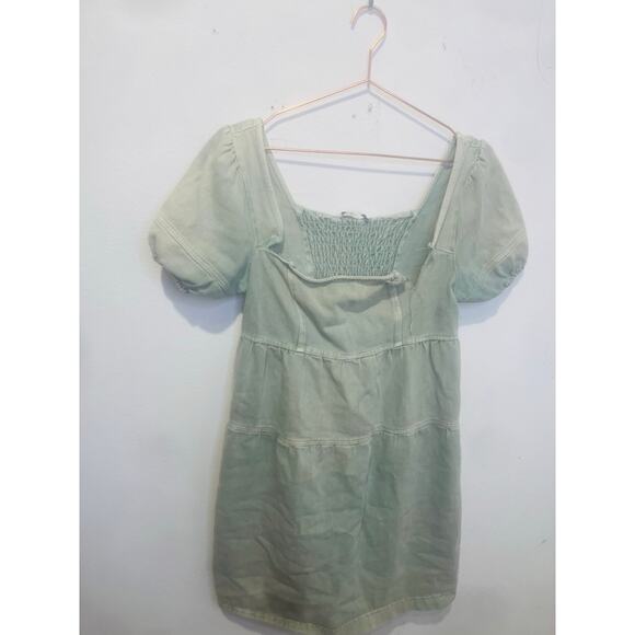 LOUNA Women's Green Denim Cotton Blend Empire Square Neck Mini Dress Size Small - Picture 3 of 11